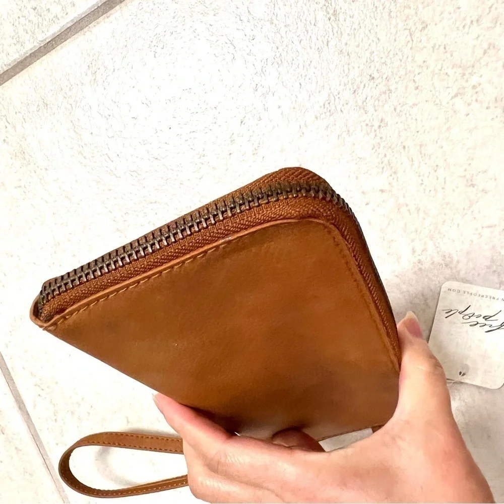 NWT FREE PEOPLE Distressed Vegan Wallet brown studded boho